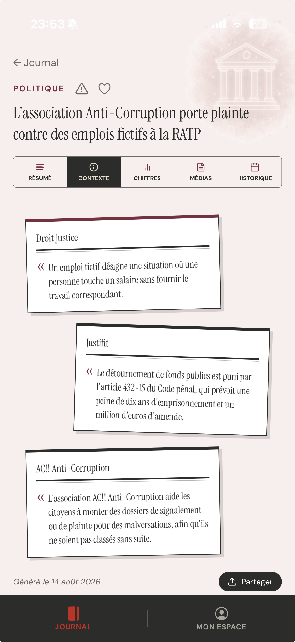 Capture d'écran d'une scorecard TrustPaper, section contexte du sujet